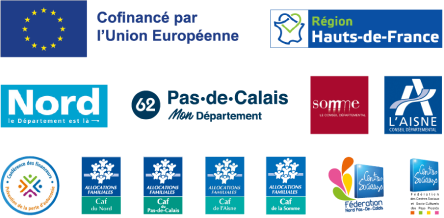 Logos partenaires : Europe, Région Hauts de France, Département Nord, Département Pas de Calais, Département Somme, Département Aisne, CAF, Fédération des centres sociaux